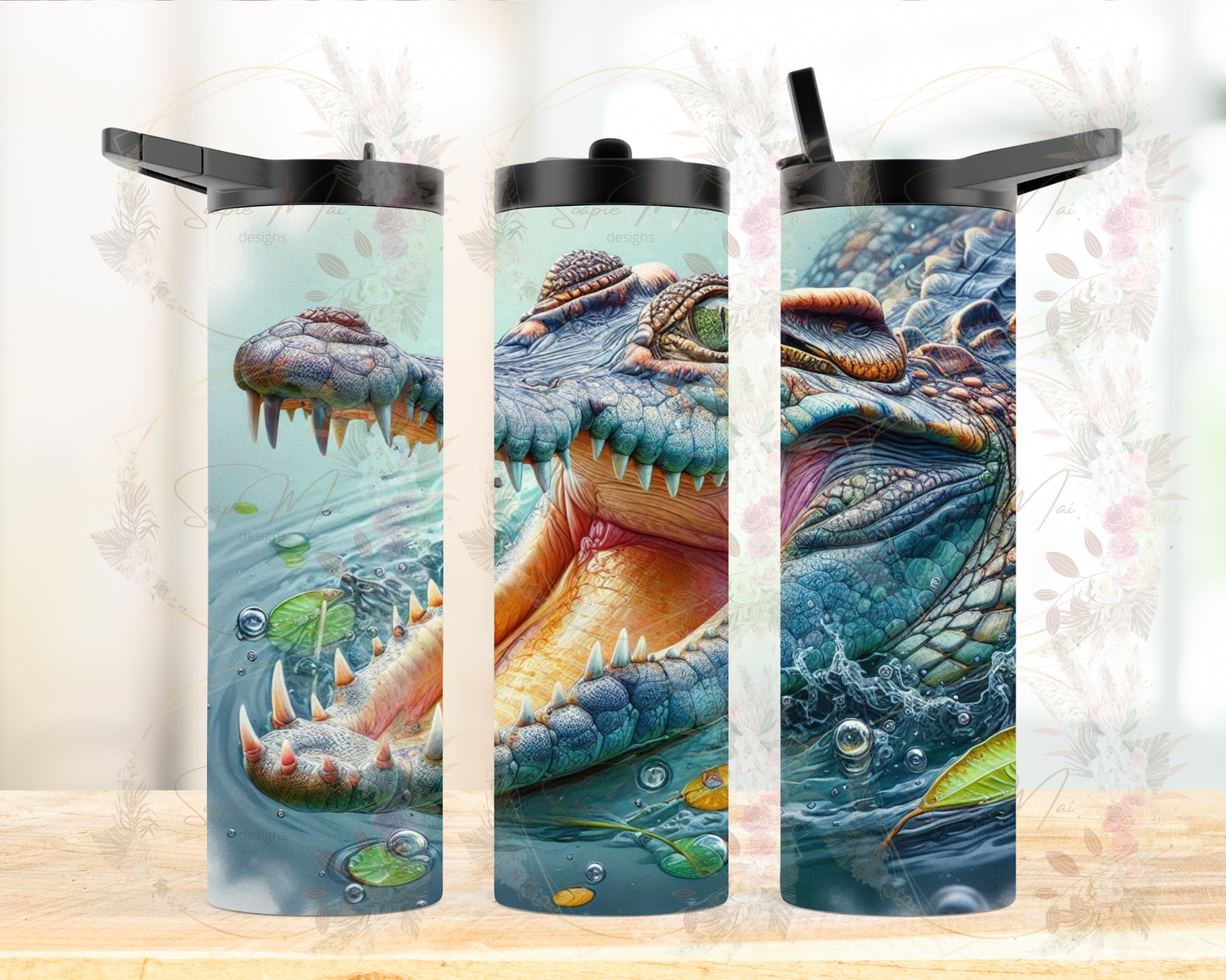 Insulated sublimation water bottle featuring a detailed Australian Crocodile design, ideal for staying hydrated.