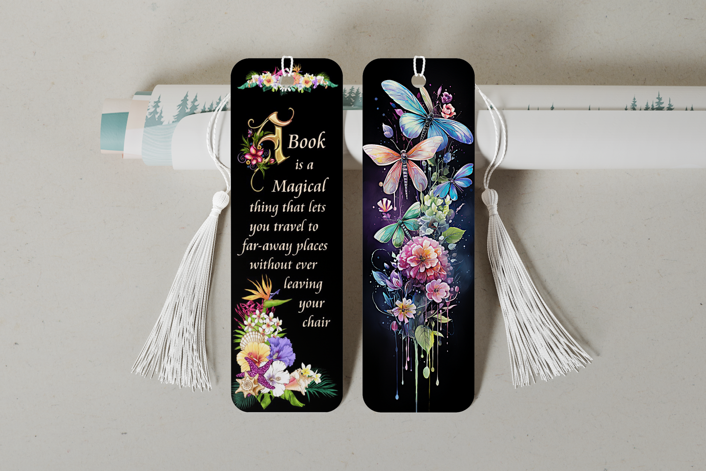 Thin and durable double-sided aluminum bookmark, ideal for marking pages without damaging books.