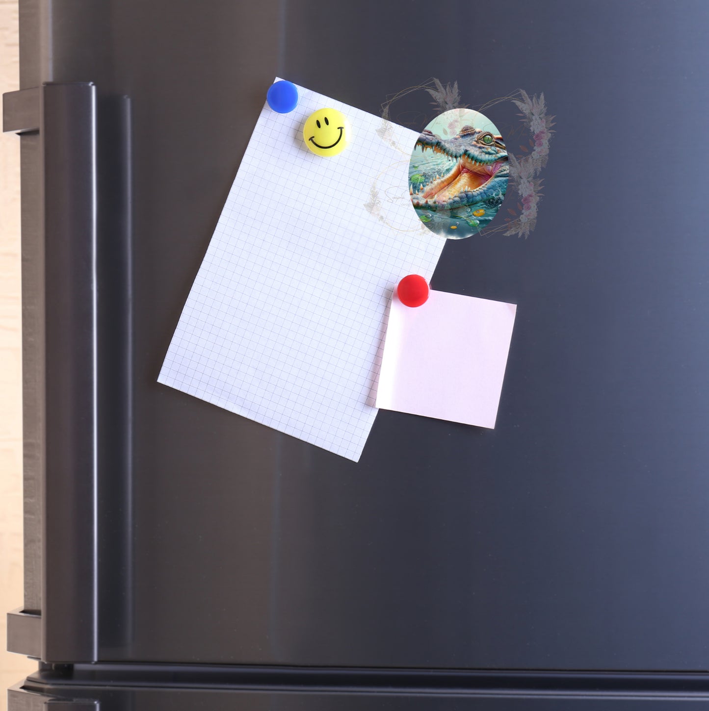 Strong refrigerator magnet featuring a vibrant Australian Crocodile illustration, ideal for decorating your kitchen.