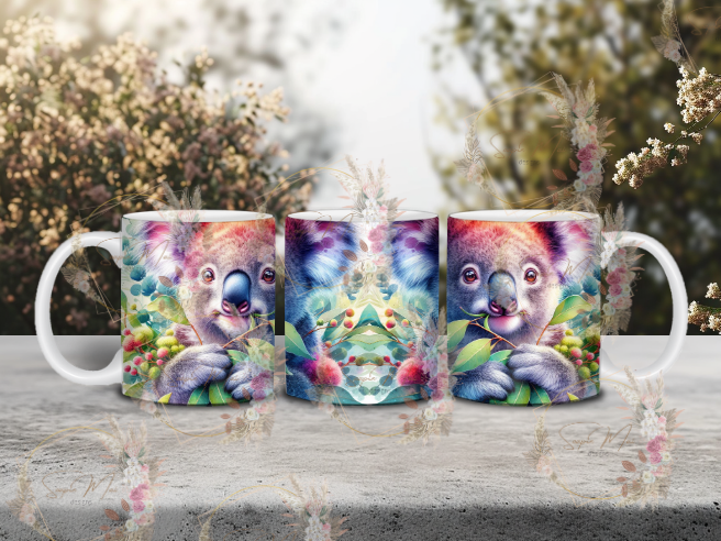 White ceramic coffee mug with a charming Australian Koala sublimation print, great for your morning brew or as a gift