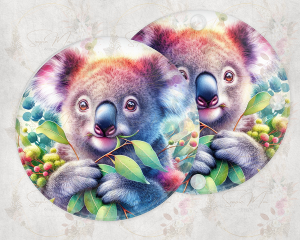 Round glass coaster with a detailed Australian Koala sublimation print, protecting surfaces in style.