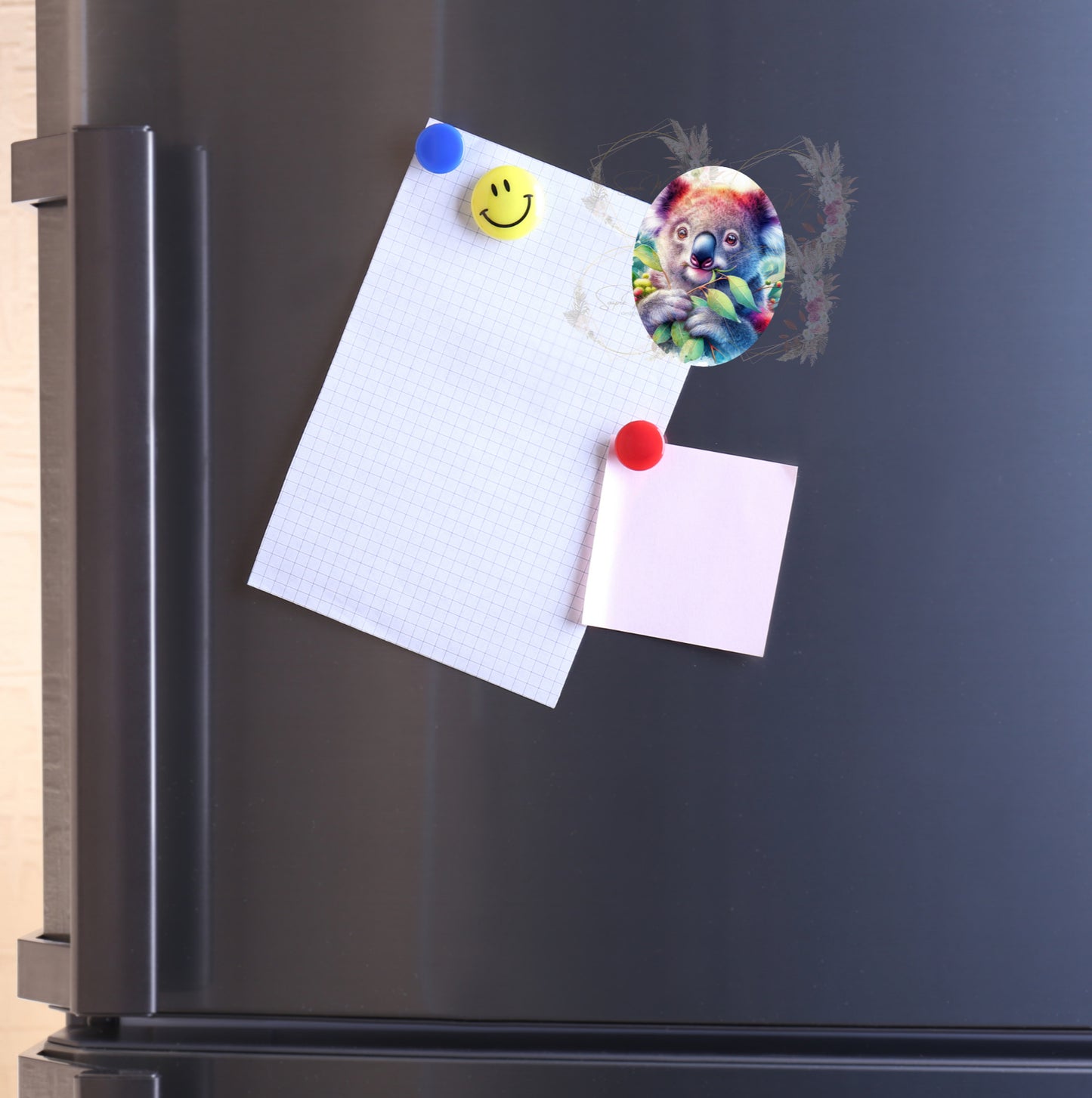 Strong refrigerator magnet featuring a vibrant Australian Koala illustration, ideal for decorating your kitchen or office.