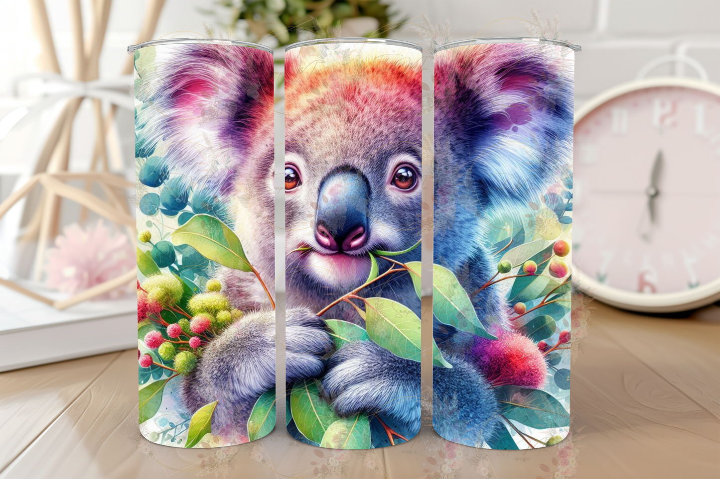 Stainless steel sublimation tumbler with an adorable Australian Koala graphic, perfect for keeping drinks hot or cold.