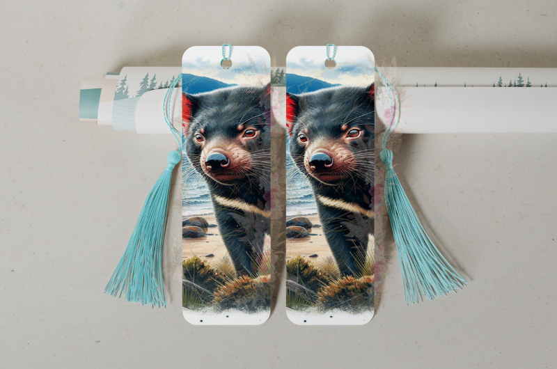Durable double-sided aluminum bookmark showcasing a Tasmanian Devil design on both sides, perfect for avid readers.