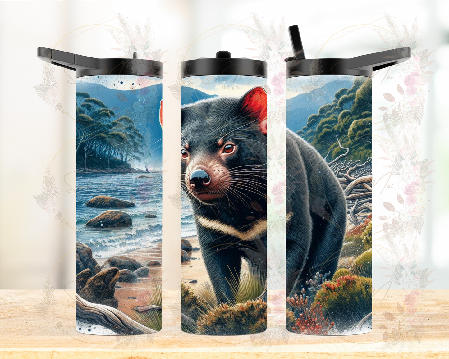 Insulated sublimation water bottle featuring a dynamic Tasmanian Devil design, perfect for staying hydrated on the go.